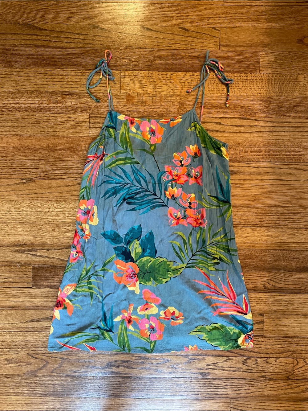 Billabong Teal Tropical Floral Tie-Shoulder Mini Dress
